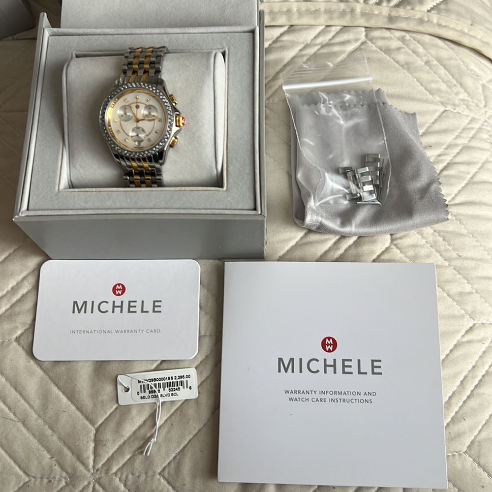 Michele Gold/Silver Belmore Diamond 2 tone watch